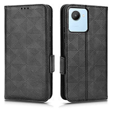 Leather Case Stands Flip Cover Holder C02X for Realme C30s Black