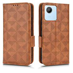 Leather Case Stands Flip Cover Holder C02X for Realme C30s Brown