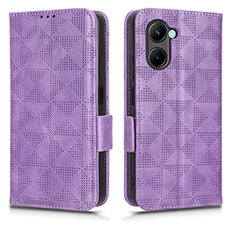 Leather Case Stands Flip Cover Holder C02X for Realme C33 (2023) Purple