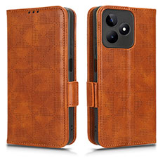 Leather Case Stands Flip Cover Holder C02X for Realme C67 Brown