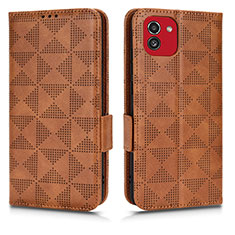 Leather Case Stands Flip Cover Holder C02X for Samsung Galaxy A03 Brown