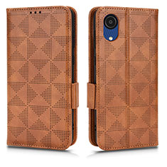 Leather Case Stands Flip Cover Holder C02X for Samsung Galaxy A03 Core Brown