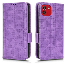 Leather Case Stands Flip Cover Holder C02X for Samsung Galaxy A03 Purple