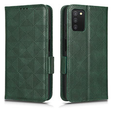 Leather Case Stands Flip Cover Holder C02X for Samsung Galaxy A03s Green