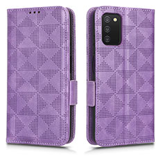 Leather Case Stands Flip Cover Holder C02X for Samsung Galaxy A03s Purple