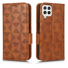 Leather Case Stands Flip Cover Holder C02X for Samsung Galaxy A12 Brown