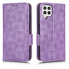 Leather Case Stands Flip Cover Holder C02X for Samsung Galaxy F12 Purple