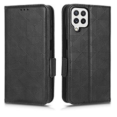 Leather Case Stands Flip Cover Holder C02X for Samsung Galaxy M12 Black