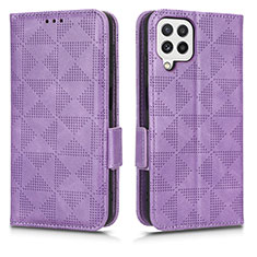 Leather Case Stands Flip Cover Holder C02X for Samsung Galaxy M12 Purple