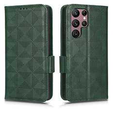 Leather Case Stands Flip Cover Holder C02X for Samsung Galaxy S22 Ultra 5G Green