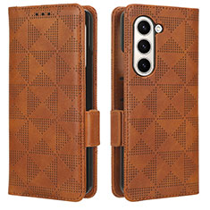 Leather Case Stands Flip Cover Holder C02X for Samsung Galaxy Z Fold5 5G Brown