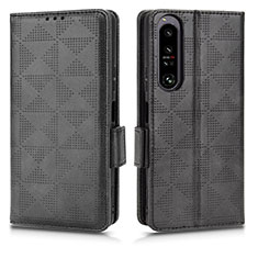 Leather Case Stands Flip Cover Holder C02X for Sony Xperia 1 IV Black