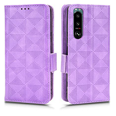Leather Case Stands Flip Cover Holder C02X for Sony Xperia 5 III SO-53B Purple