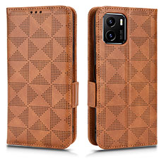 Leather Case Stands Flip Cover Holder C02X for Vivo iQOO U5x Brown