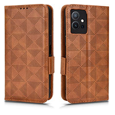 Leather Case Stands Flip Cover Holder C02X for Vivo T1 5G India Brown
