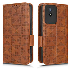 Leather Case Stands Flip Cover Holder C02X for Vivo Y02 Brown