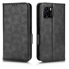 Leather Case Stands Flip Cover Holder C02X for Vivo Y15S Black