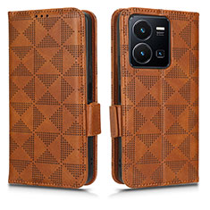 Leather Case Stands Flip Cover Holder C02X for Vivo Y35 4G Brown