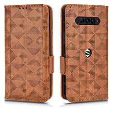 Leather Case Stands Flip Cover Holder C02X for Xiaomi Black Shark 4 5G Brown