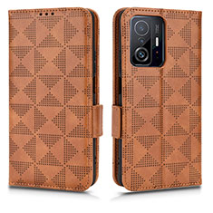 Leather Case Stands Flip Cover Holder C02X for Xiaomi Mi 11T 5G Brown