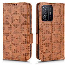 Leather Case Stands Flip Cover Holder C02X for Xiaomi Mi 11T Pro 5G Brown