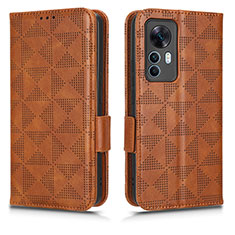 Leather Case Stands Flip Cover Holder C02X for Xiaomi Mi 12T Pro 5G Brown