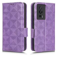 Leather Case Stands Flip Cover Holder C02X for Xiaomi Poco F5 Pro 5G Purple