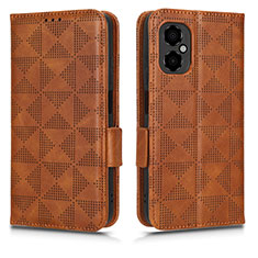 Leather Case Stands Flip Cover Holder C02X for Xiaomi Poco M4 5G Brown