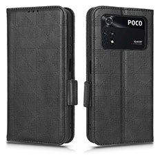 Leather Case Stands Flip Cover Holder C02X for Xiaomi Poco M4 Pro 4G Black