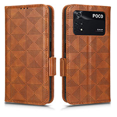 Leather Case Stands Flip Cover Holder C02X for Xiaomi Poco M4 Pro 4G Brown