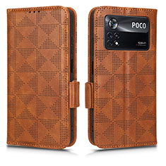Leather Case Stands Flip Cover Holder C02X for Xiaomi Poco X4 Pro 5G Brown