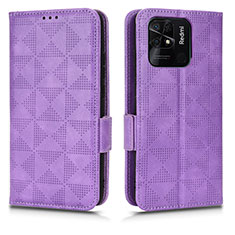 Leather Case Stands Flip Cover Holder C02X for Xiaomi Redmi 10 India Purple
