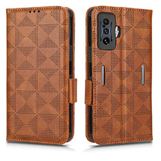 Leather Case Stands Flip Cover Holder C02X for Xiaomi Redmi K50 Gaming 5G Brown