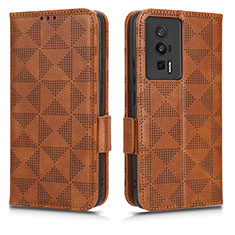 Leather Case Stands Flip Cover Holder C02X for Xiaomi Redmi K60 5G Brown