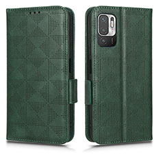 Leather Case Stands Flip Cover Holder C02X for Xiaomi Redmi Note 10 5G Green
