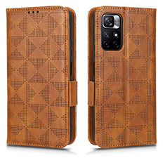 Leather Case Stands Flip Cover Holder C02X for Xiaomi Redmi Note 11 5G Brown