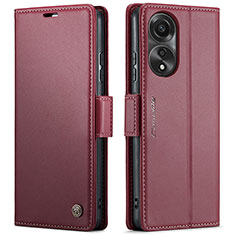 Leather Case Stands Flip Cover Holder C03S for Oppo A78 4G Red