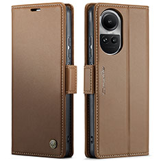 Leather Case Stands Flip Cover Holder C03S for Oppo Reno10 Pro 5G Brown