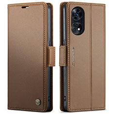 Leather Case Stands Flip Cover Holder C03S for Oppo Reno8 T 4G Brown