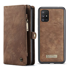 Leather Case Stands Flip Cover Holder C03S for Samsung Galaxy A51 4G Brown