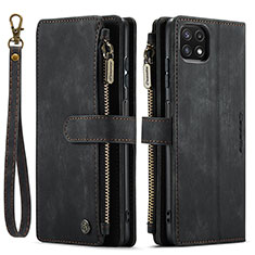 Leather Case Stands Flip Cover Holder C03S for Samsung Galaxy F42 5G Black