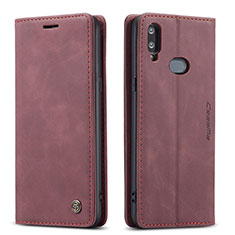 Leather Case Stands Flip Cover Holder C03S for Samsung Galaxy M01s Red Wine