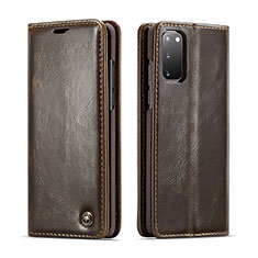 Leather Case Stands Flip Cover Holder C03S for Samsung Galaxy S20 5G Brown