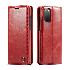 Leather Case Stands Flip Cover Holder C03S for Samsung Galaxy S20 5G Red