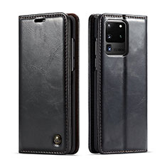 Leather Case Stands Flip Cover Holder C03S for Samsung Galaxy S20 Ultra 5G Black
