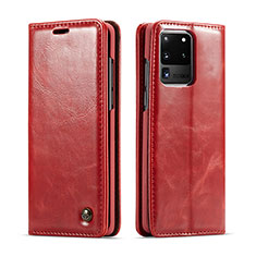 Leather Case Stands Flip Cover Holder C03S for Samsung Galaxy S20 Ultra Red