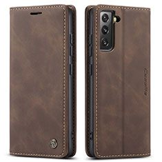 Leather Case Stands Flip Cover Holder C03S for Samsung Galaxy S21 FE 5G Brown