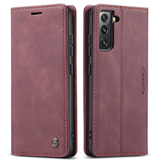 Leather Case Stands Flip Cover Holder C03S for Samsung Galaxy S21 Plus 5G Red Wine