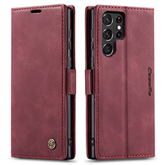 Leather Case Stands Flip Cover Holder C03S for Samsung Galaxy S24 Ultra 5G Red Wine