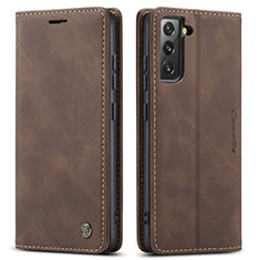 Leather Case Stands Flip Cover Holder C03S for Samsung Galaxy S25 5G Brown